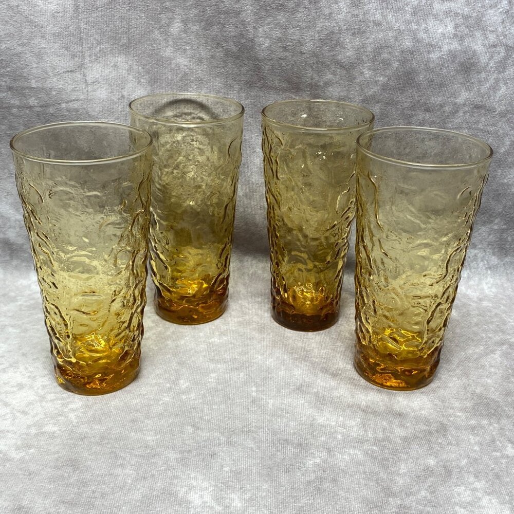Anchor Hocking Milano 14oz Tumblers Honey Gold Mid Century Modern Set Of 4